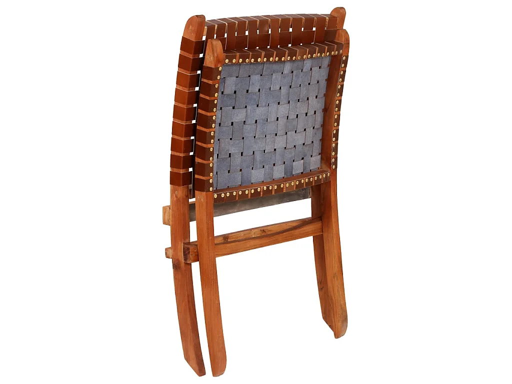 Chaise pliable bandes croisées marron cuir véritable