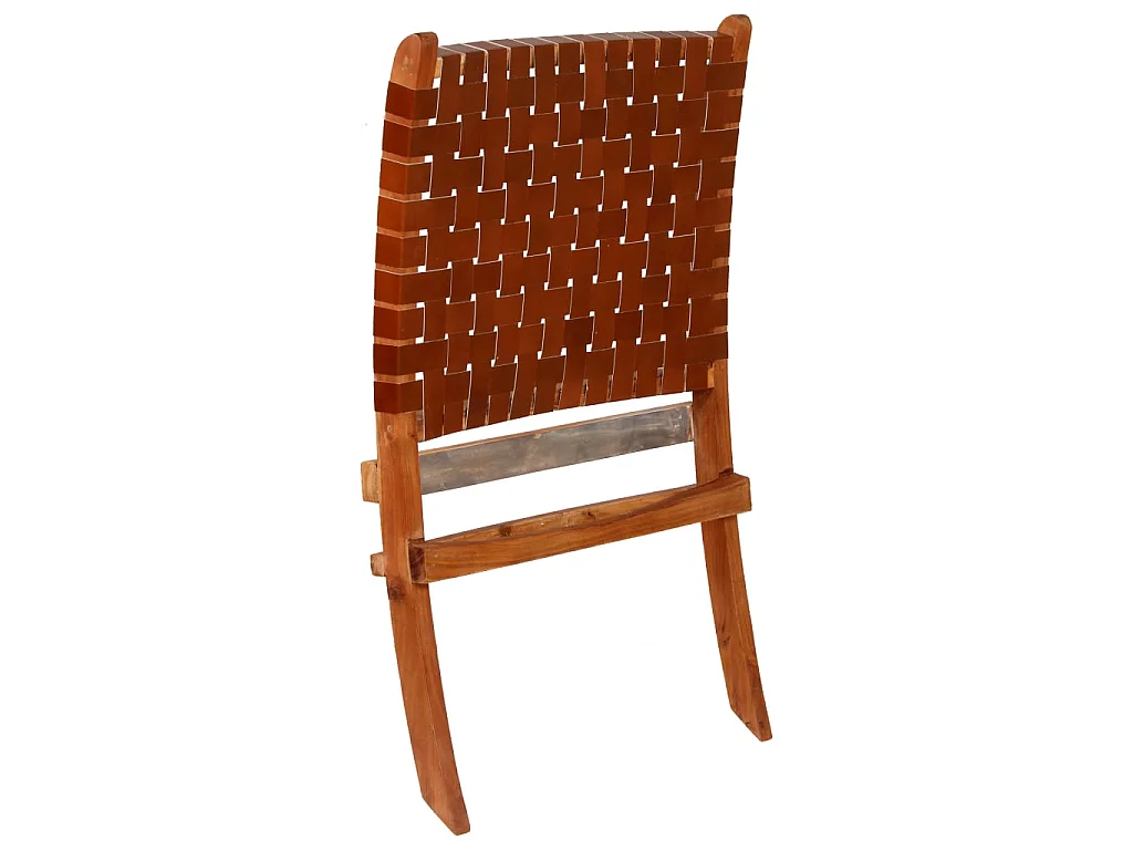 Chaise pliable bandes croisées marron cuir véritable