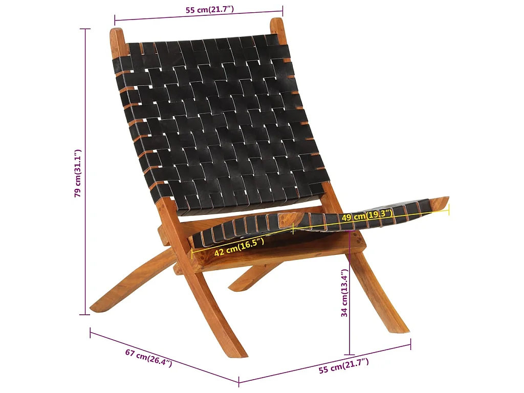 Chaise de relaxation pliable noir cuir véritable