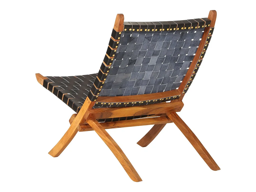 Chaise de relaxation pliable noir cuir véritable