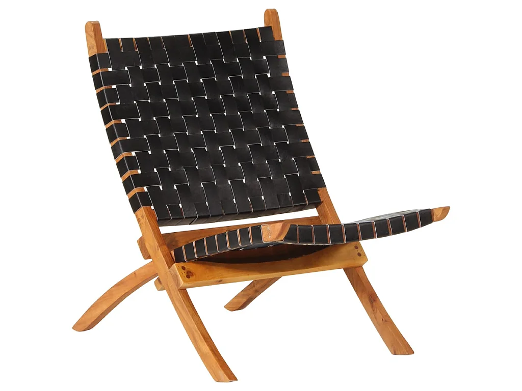 Chaise de relaxation pliable noir cuir véritable