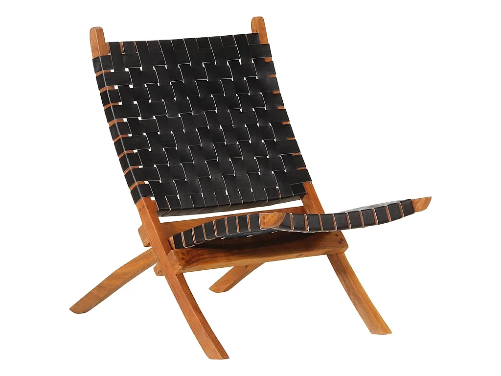 Chaise pliante en cuir véritable noir