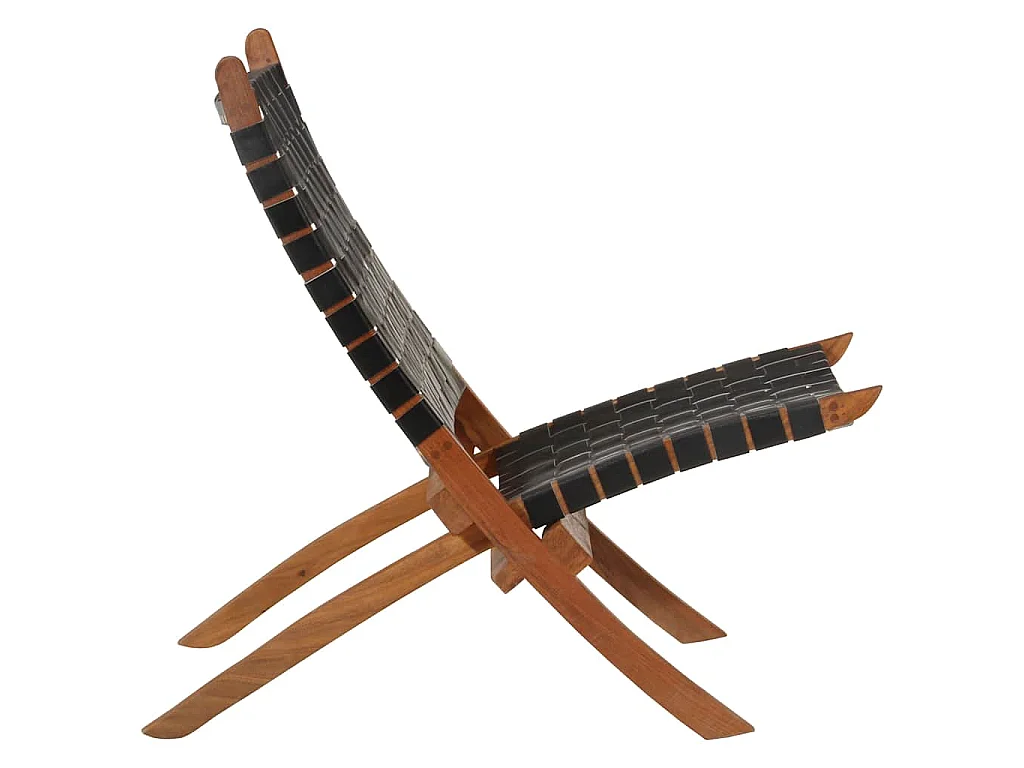 Chaise pliante en cuir véritable noir