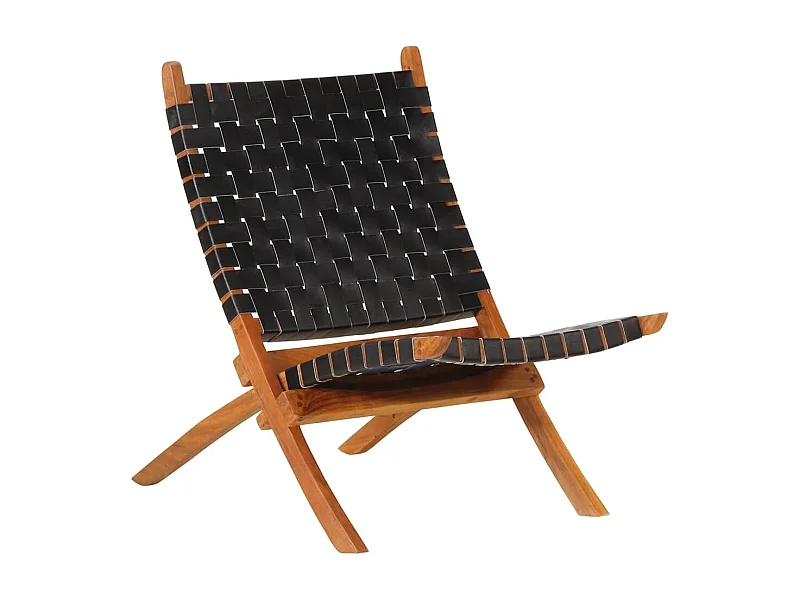 Relaxstuhl Klappbar Schwarz Echtleder