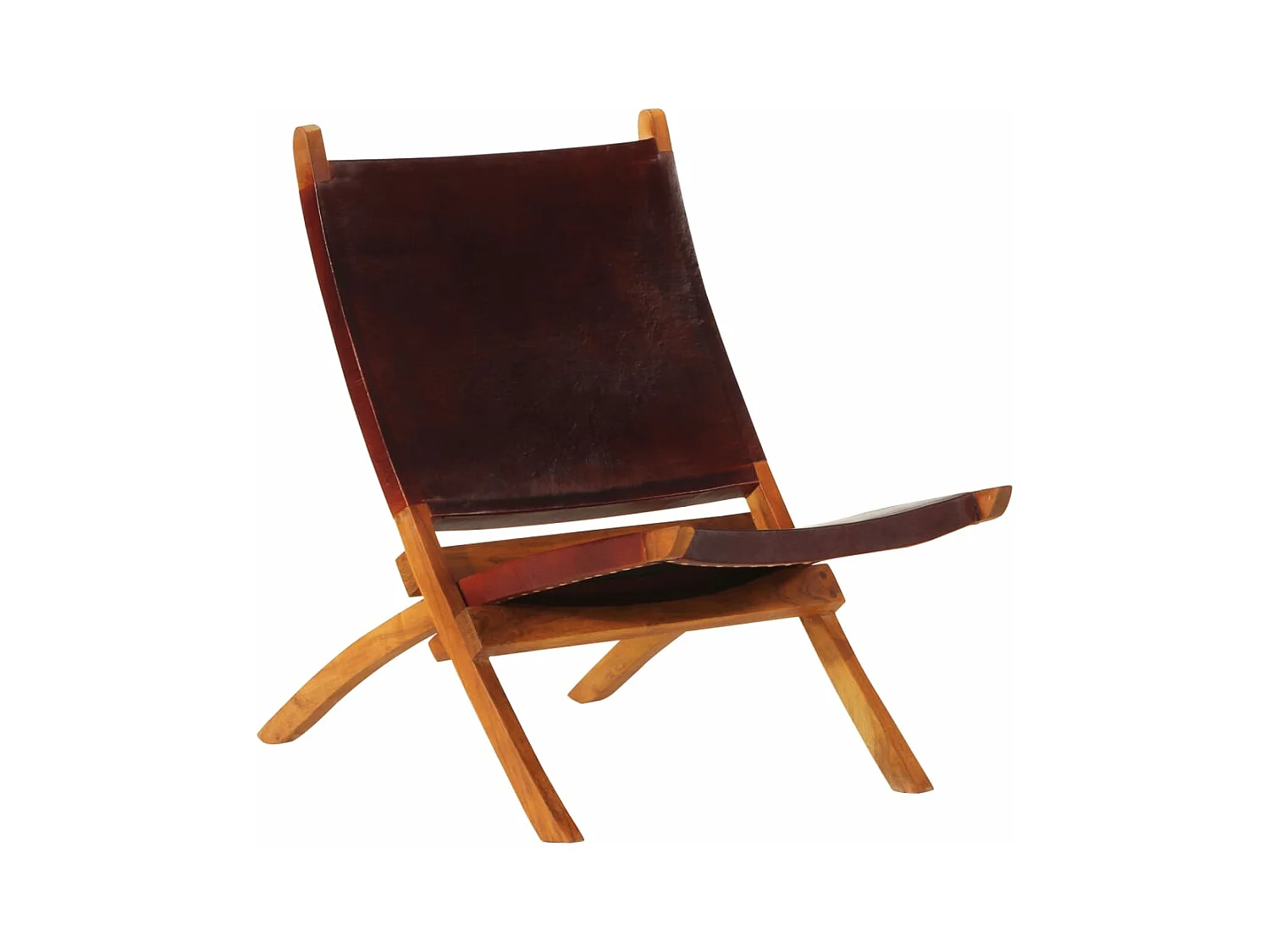 Chaise de relaxation pliable cuir véritable marron foncé