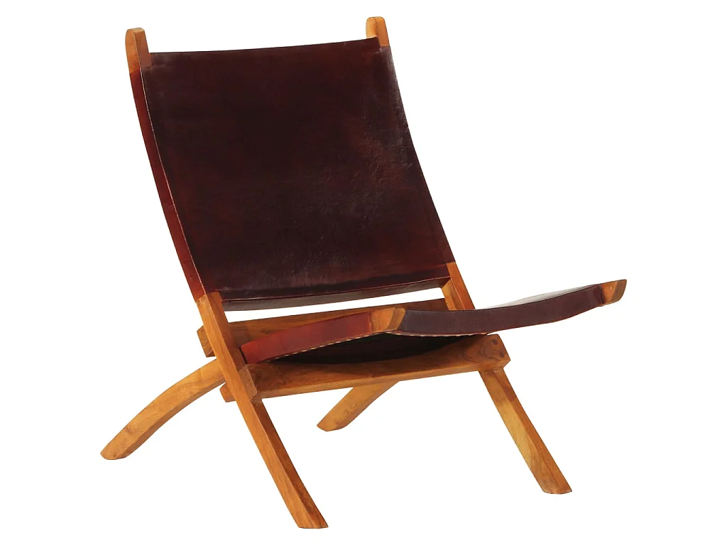 Chaise pliante en cuir véritable marron foncé