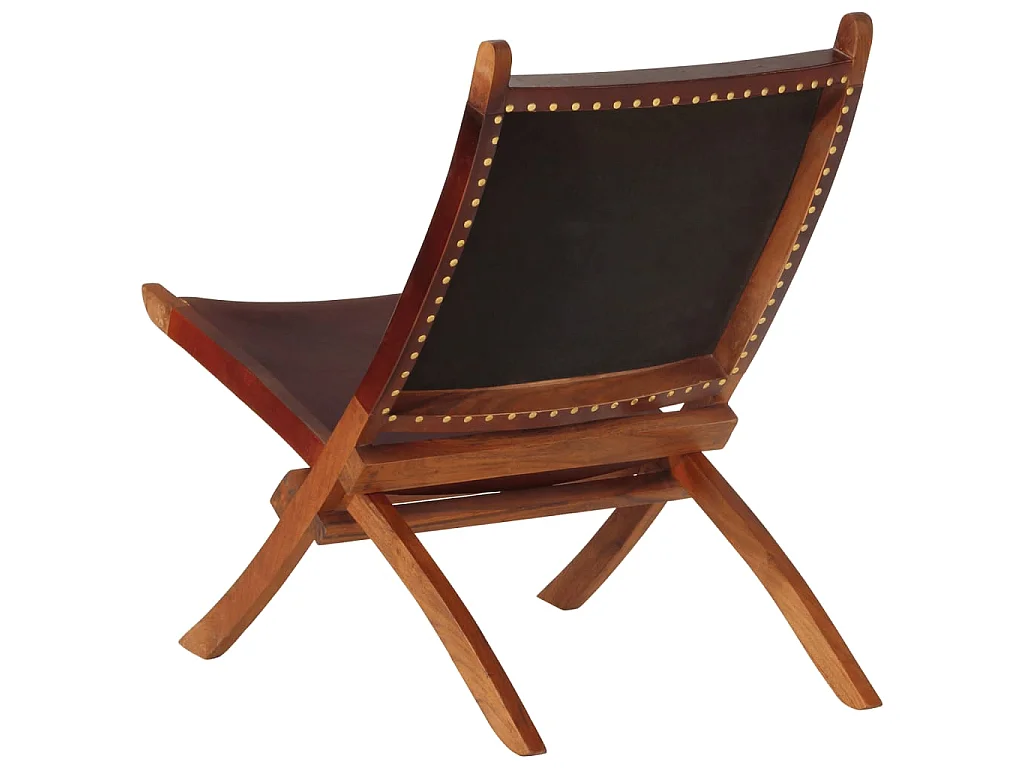 Chaise pliante en cuir véritable marron foncé