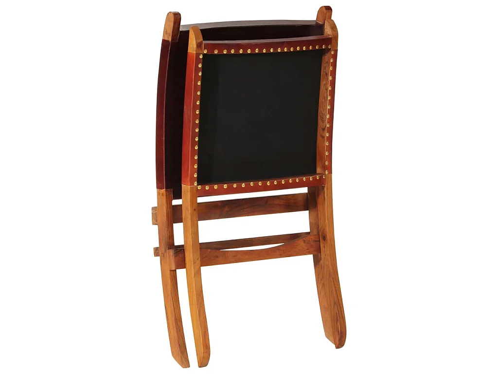Chaise pliante en cuir véritable marron foncé
