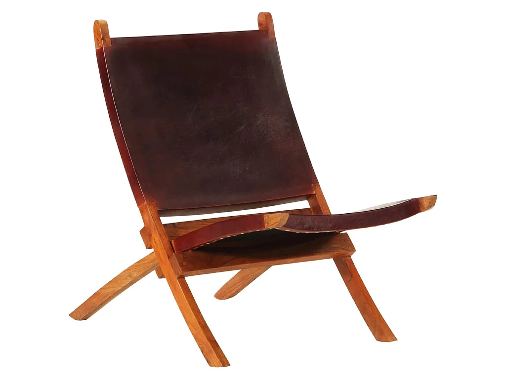 Chaise pliante en cuir véritable marron foncé