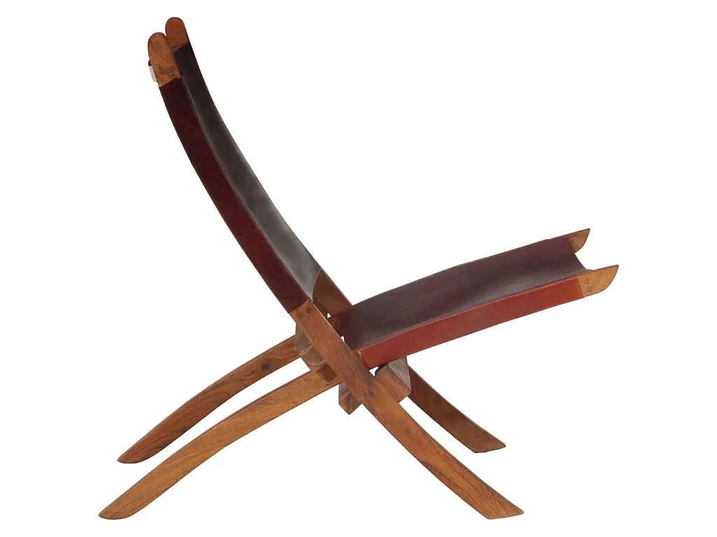 Silla plegable de cuero auténtico marrón oscuro.