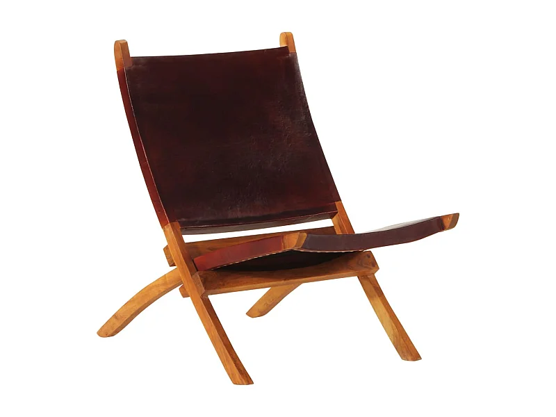 Cadeira de descanso dobrável couro genuíno castanho-escuro