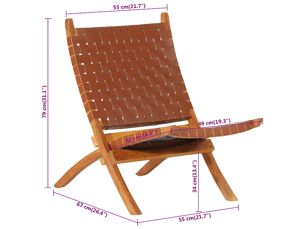 Chaise de relaxation pliable marron cuir véritable