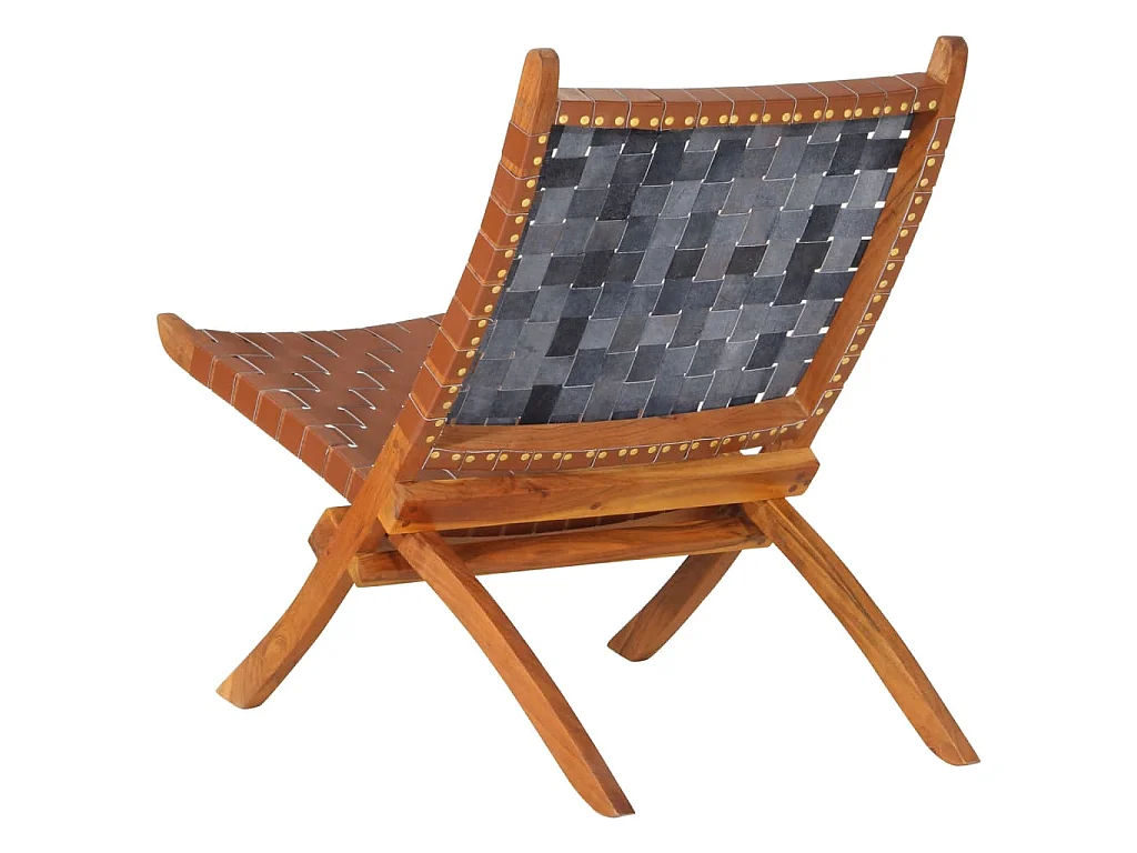 Chaise de relaxation pliable marron cuir véritable