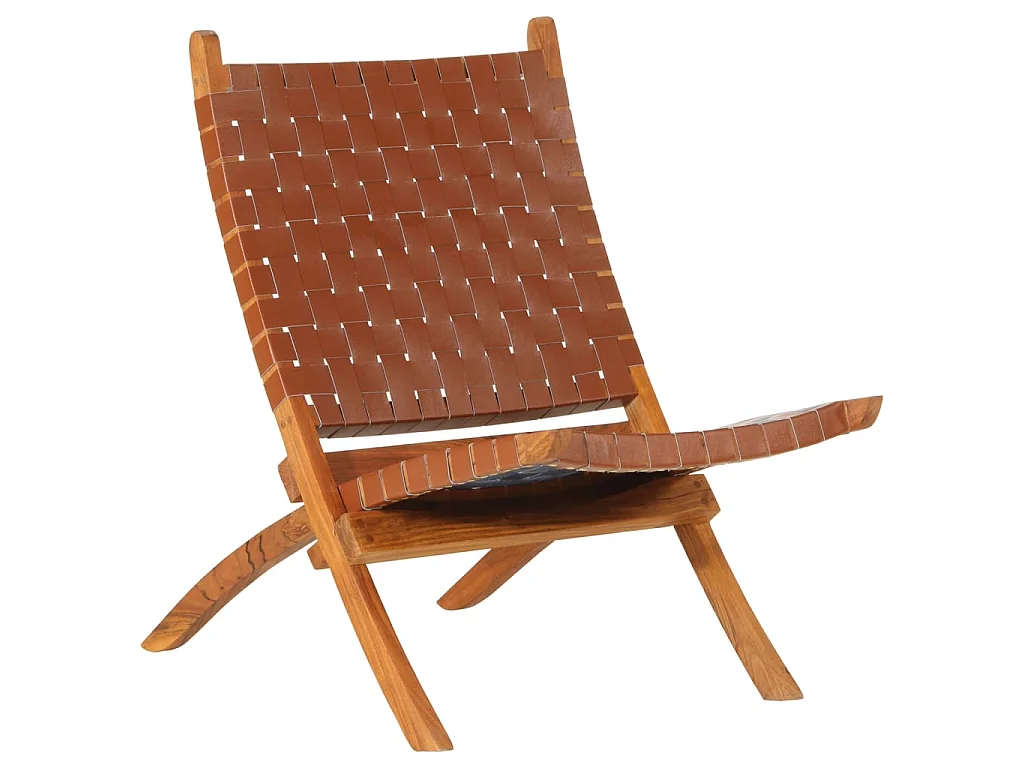 Chaise de relaxation pliable marron cuir véritable