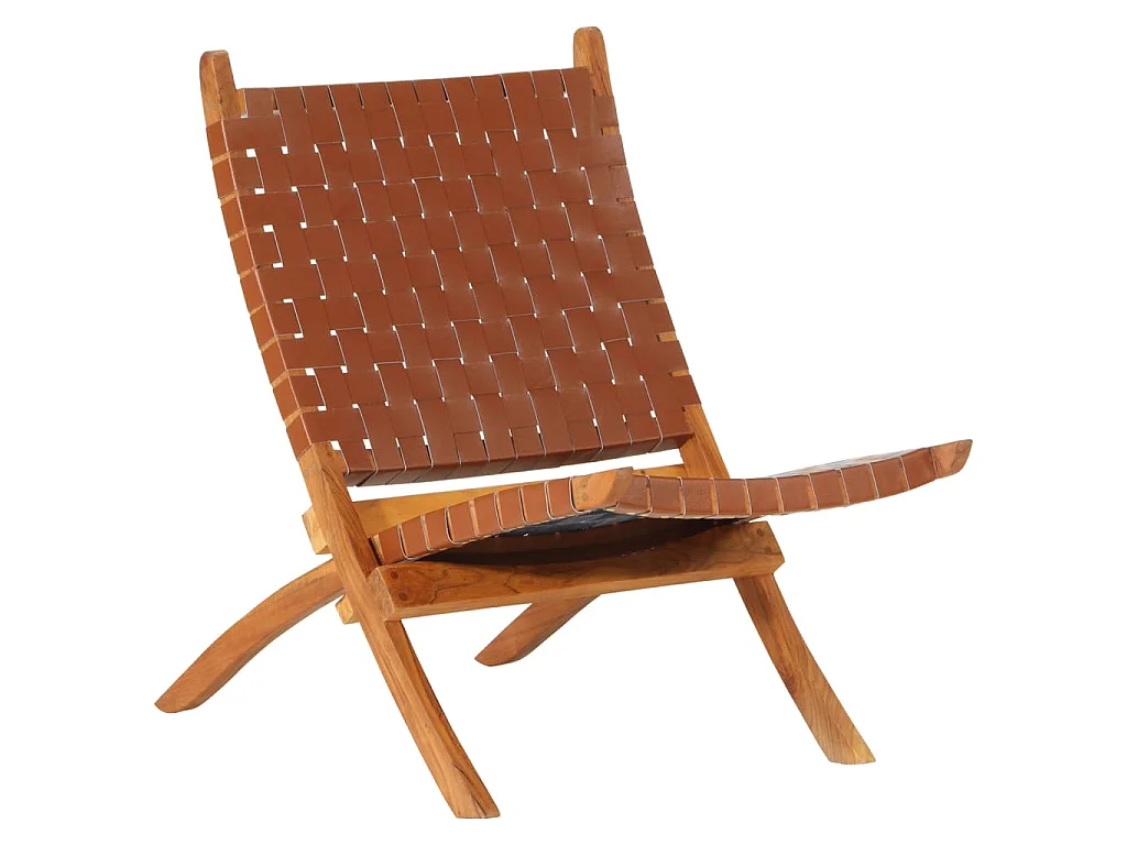 Chaise pliante en cuir véritable marron