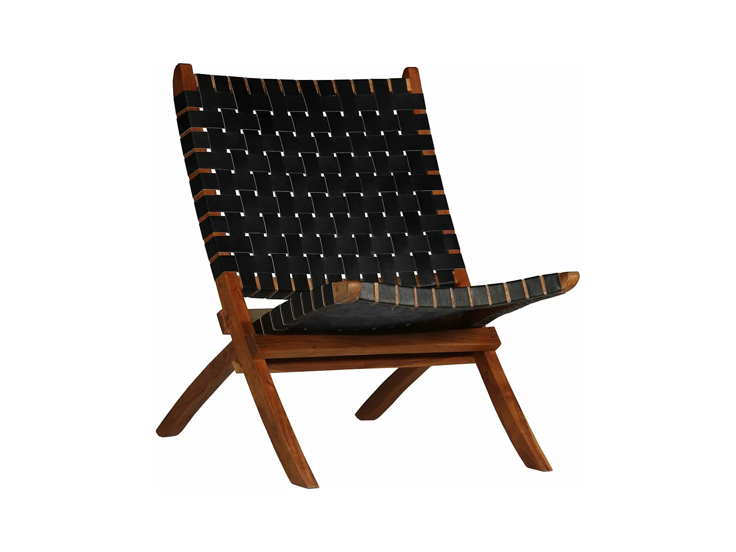 Chaise pliable bandes croisées noir cuir véritable