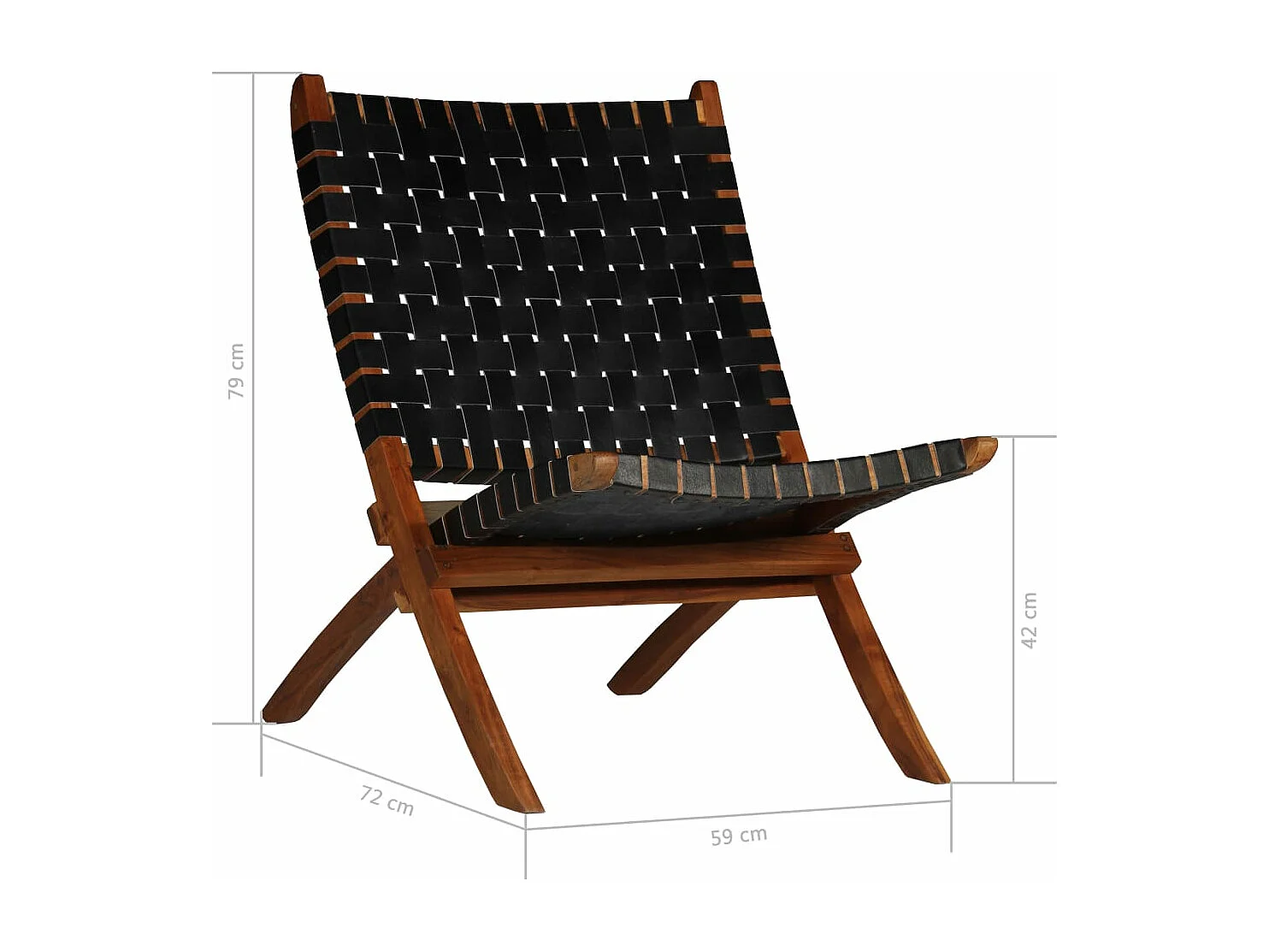 Chaise pliable bandes croisées noir cuir véritable