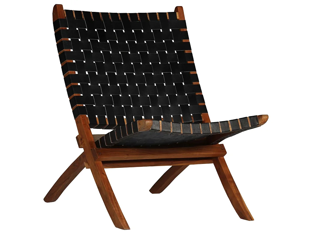 Chaise pliable bandes croisées noir cuir véritable