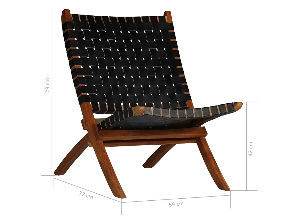 Chaise pliable bandes croisées noir cuir véritable