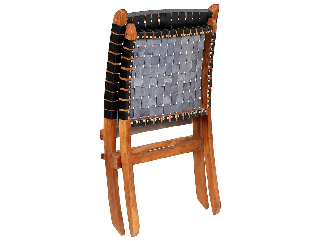 Chaise pliable bandes croisées noir cuir véritable