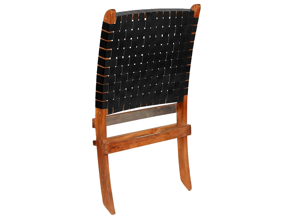 Chaise pliable bandes croisées noir cuir véritable
