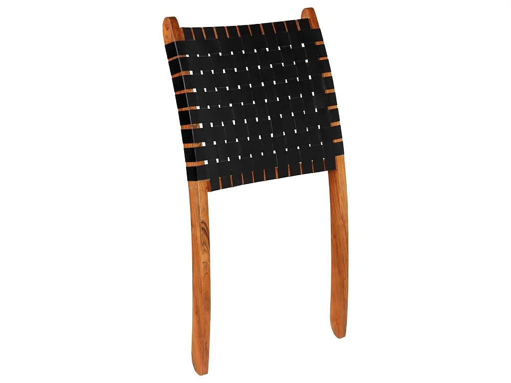 Chaise pliable bandes croisées noir cuir véritable