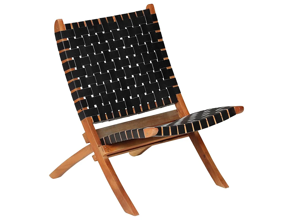 Chaise pliable bandes croisées noir cuir véritable