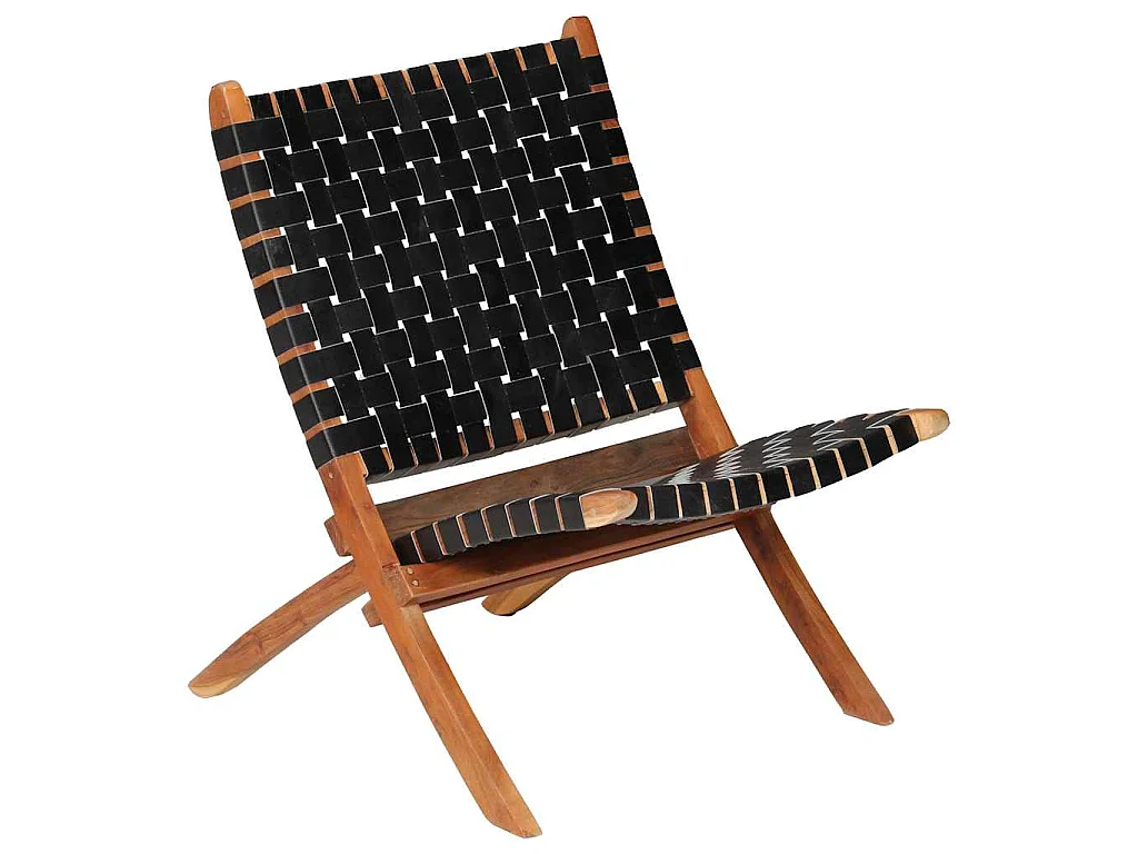 Chaise pliable bandes croisées noir cuir véritable