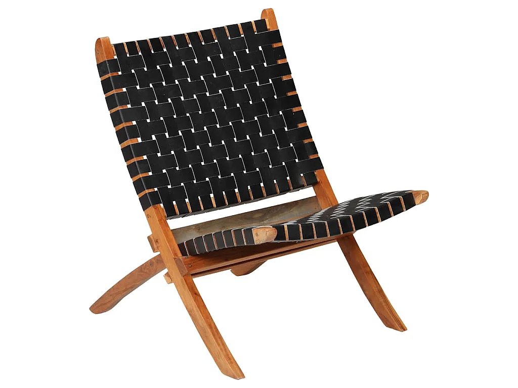 Chaise pliable bandes croisées noir cuir véritable