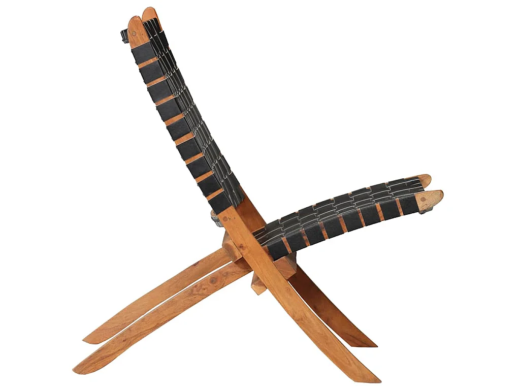 Chaise pliable bandes croisées noir cuir véritable