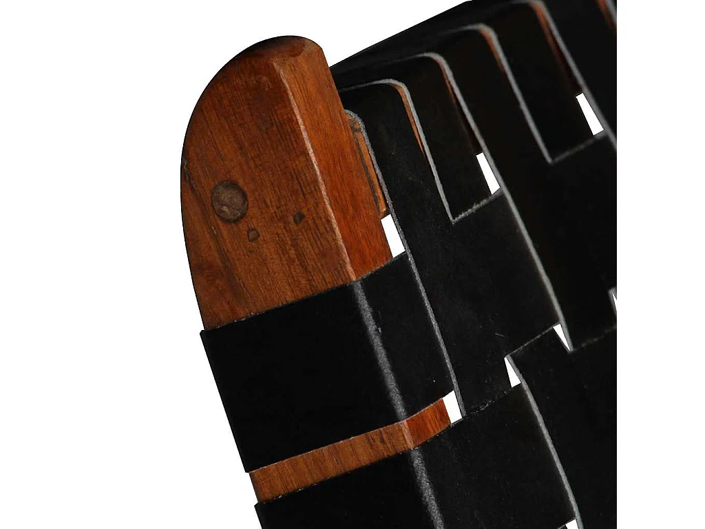 Chaise pliable bandes croisées noir cuir véritable