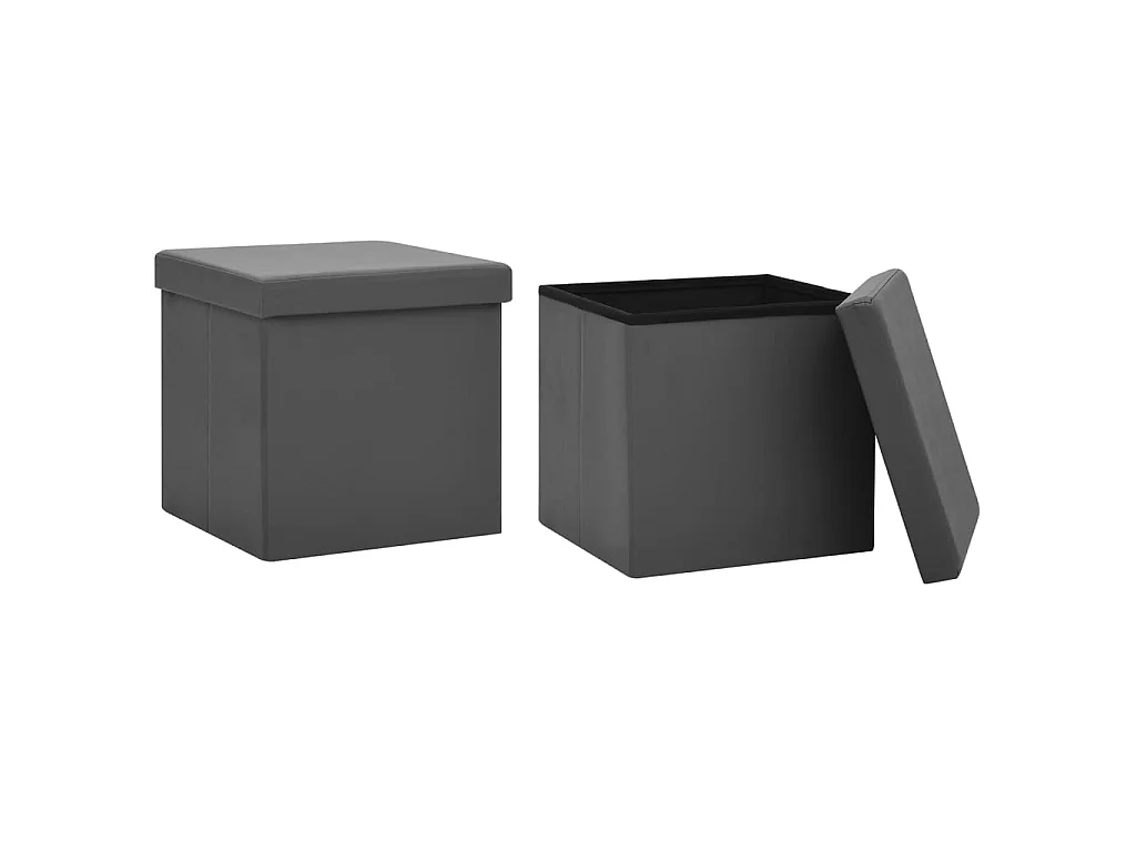 Taburetes de almacenaje plegables 2 uds gris PVC