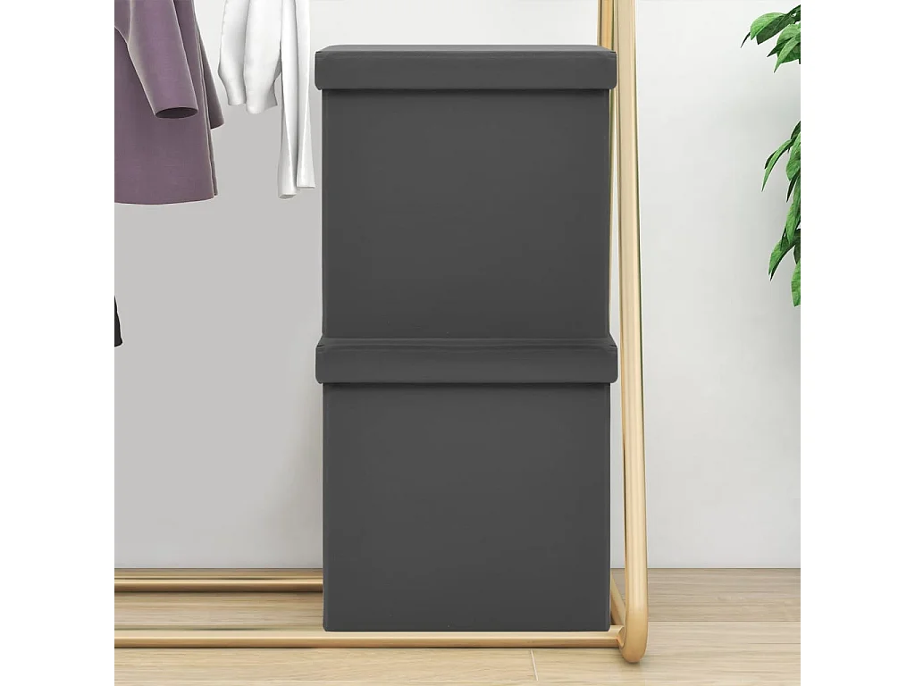 Tabourets de rangement pliables lot de 2 gris PVC