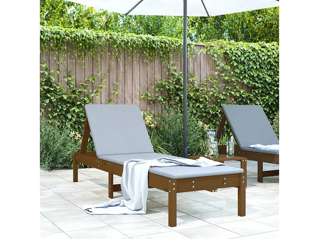 Chaise longue marron miel 199,5x60x74 cm bois massif de pin