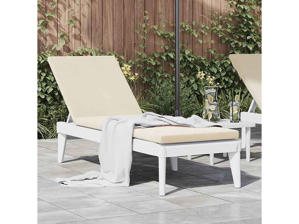 Chaise longue avec coussin blanc 186x60x29 cm PP