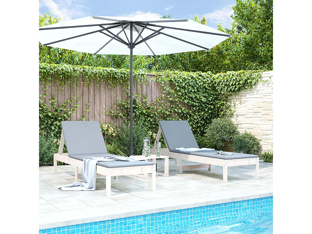 Sonnenliegen 2 Stk. mit Tisch Weiß Massivholz Kiefer