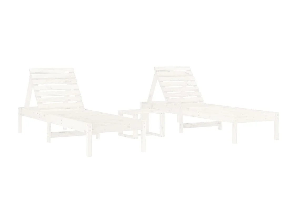 Sonnenliegen 2 Stk. mit Tisch Weiß Massivholz Kiefer