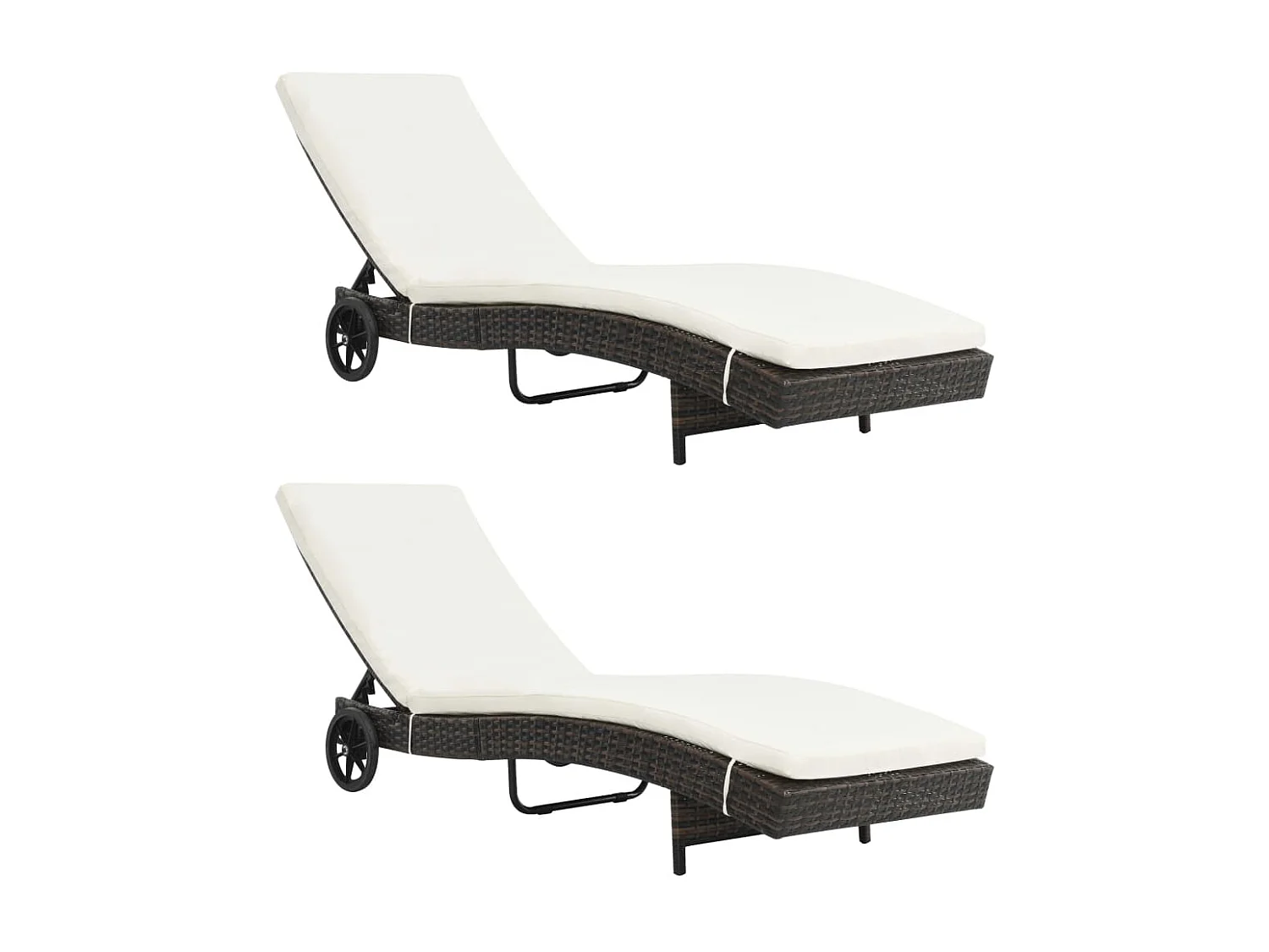 Chaises longues lot de 2 et roues et coussins Résine tressée
