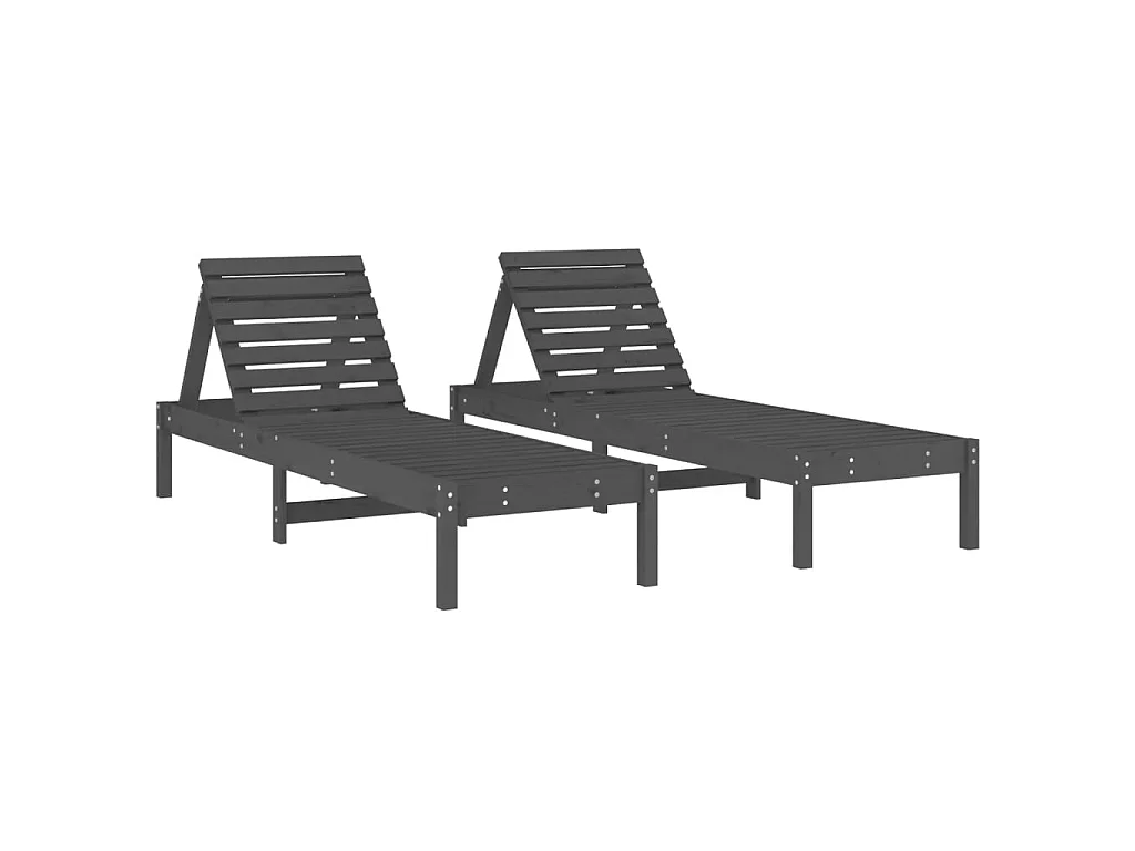 Lettini Prendisole 2pz Grigi 199,5x60x74 cm Legno Massello Pino