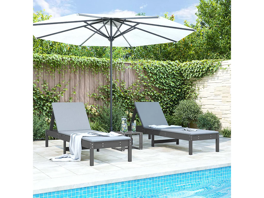 Lettini Prendisole 2pz Grigi 199,5x60x74 cm Legno Massello Pino