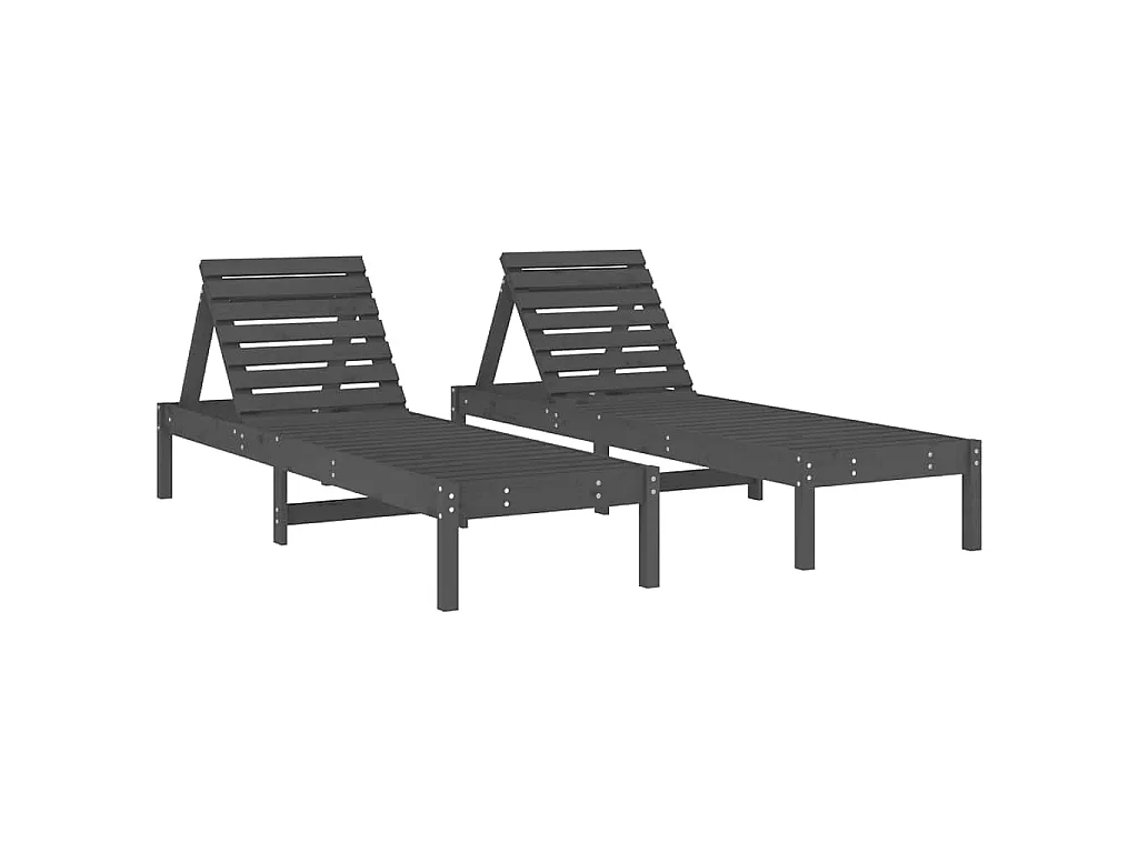 Chaises longues lot de 2 gris 199,5x60x74 cm bois massif de pin