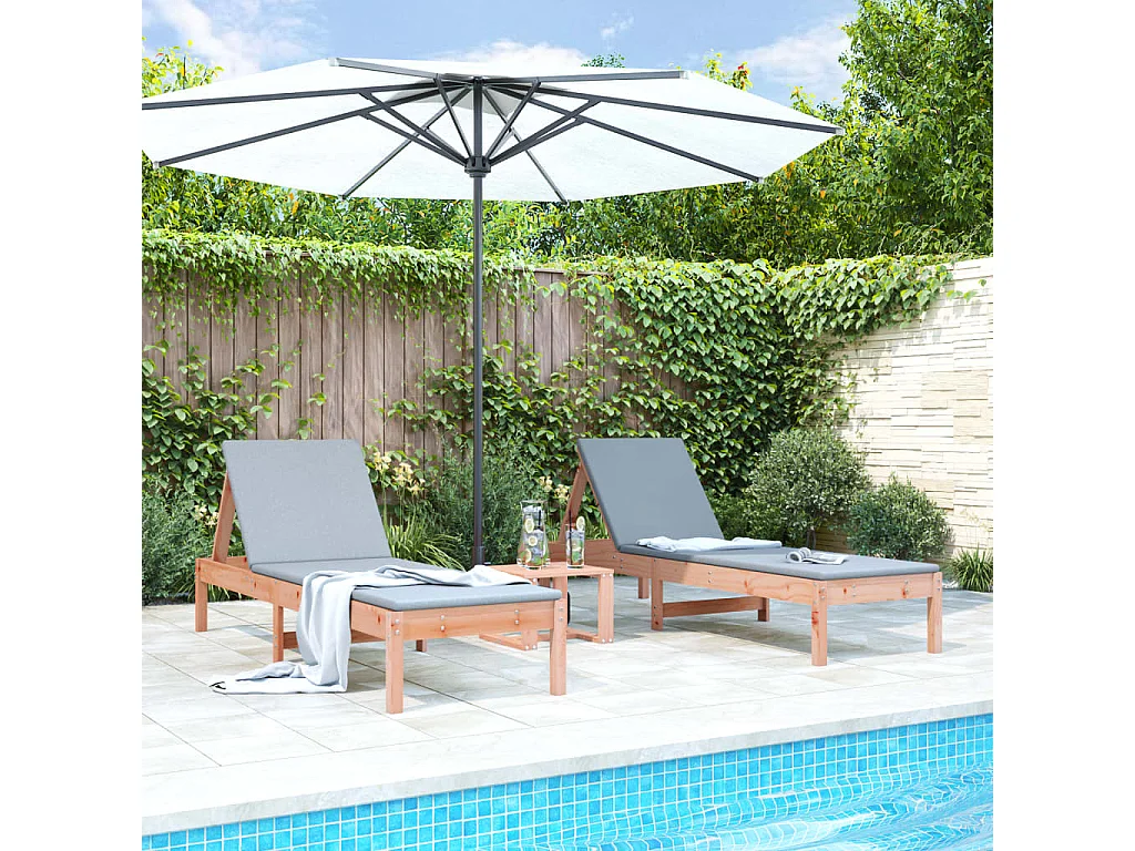 Chaises longues lot de 2 avec table bois massif de Douglas