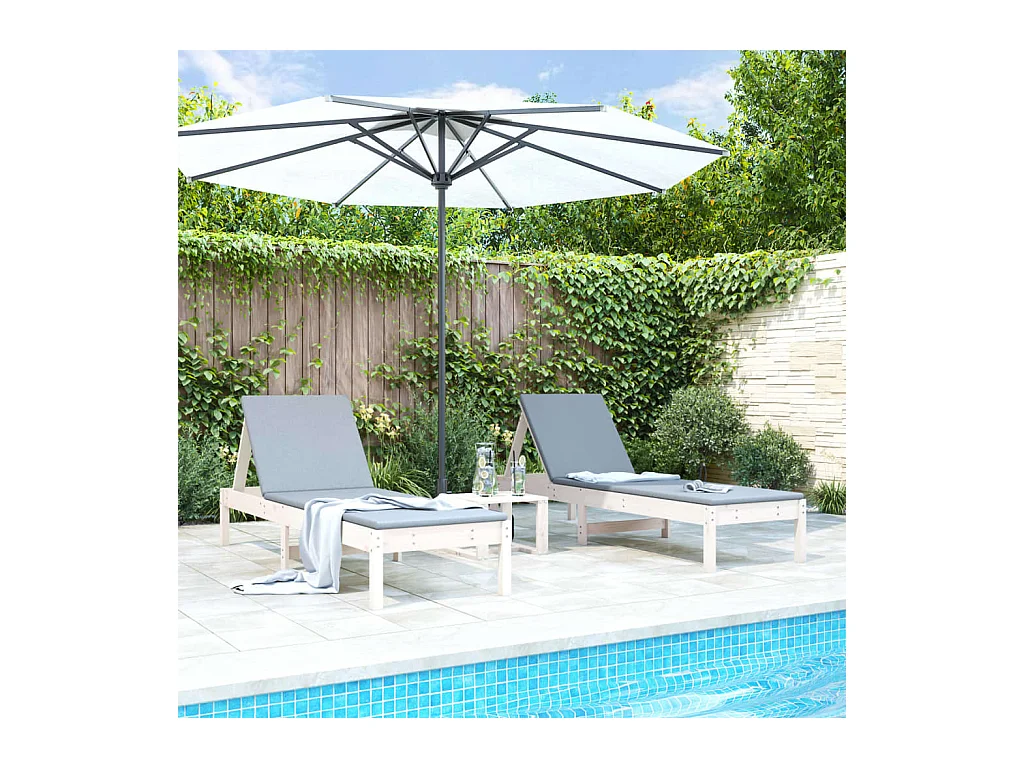 Chaises longues lot de 2 blanc 199,5x60x74cm bois massif de pin
