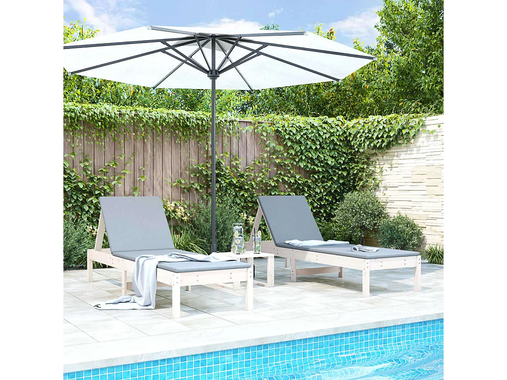 Chaises longues lot de 2 blanc 199,5x60x74cm bois massif de pin