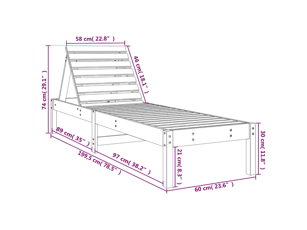Chaises longues lot de 2 blanc 199,5x60x74cm bois massif de pin