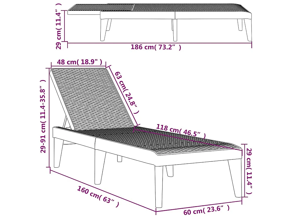Chaise longue cappuccino 186x60x29 cm PP