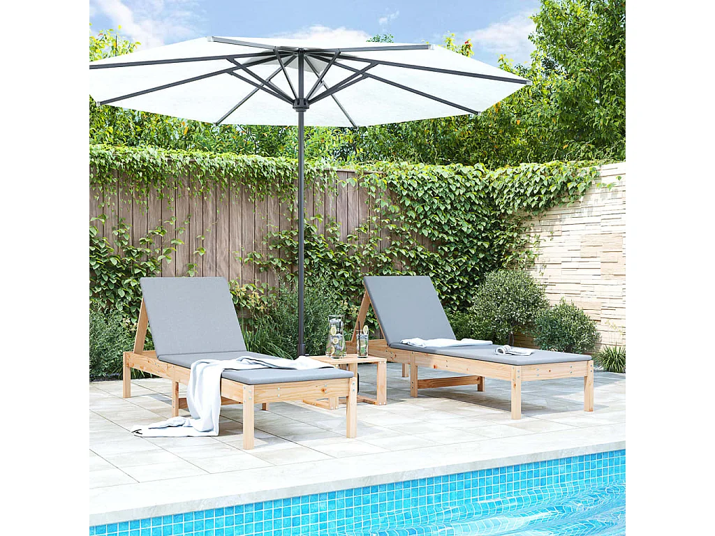 Chaises longues lot de 2 avec table bois massif de pin
