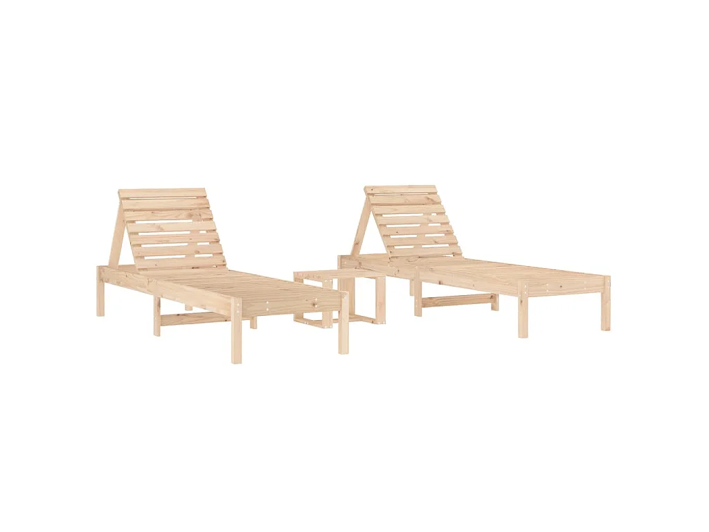 Chaises longues lot de 2 avec table bois massif de pin