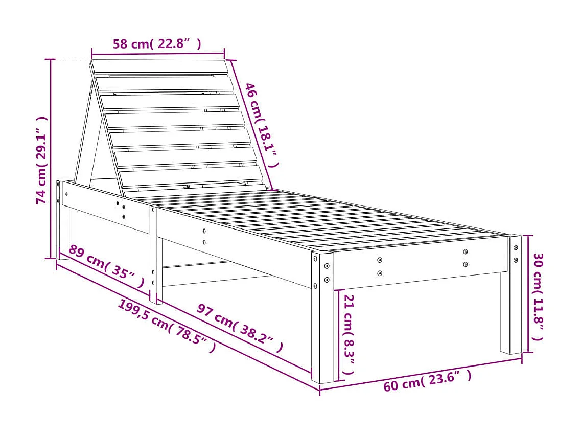 Ligbedden 2 st 199,5x60x74 cm massief grenenhout zwart