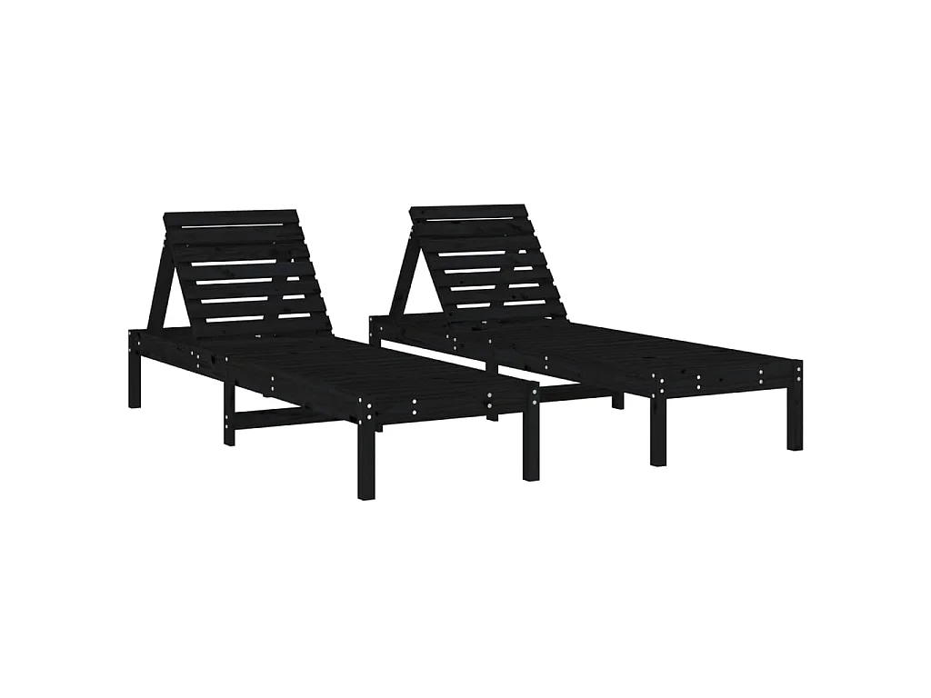 Chaises longues lot de 2 noir 199,5x60x74 cm bois massif de pin